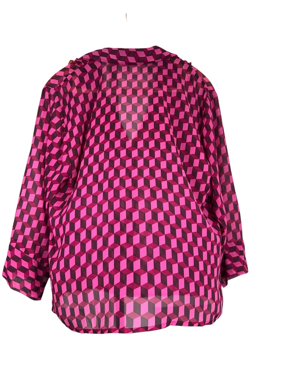 Johnny Was Pink Geometric Ruffle Button-Front Blouse - Picture 2 of 8